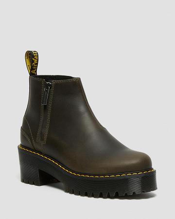 Brown Women's Dr Martens Rometty Leather Heeled Boots | CA 143MQZ